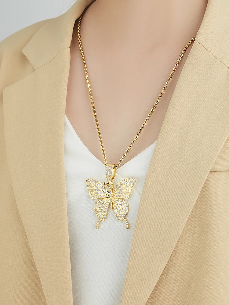 

LEKANI Romantic Style Necklace For Women Inlay Cubic Zirconia Gold Butterfly Elegent Pendent Necklace Girlfriend Gift Jewelry
