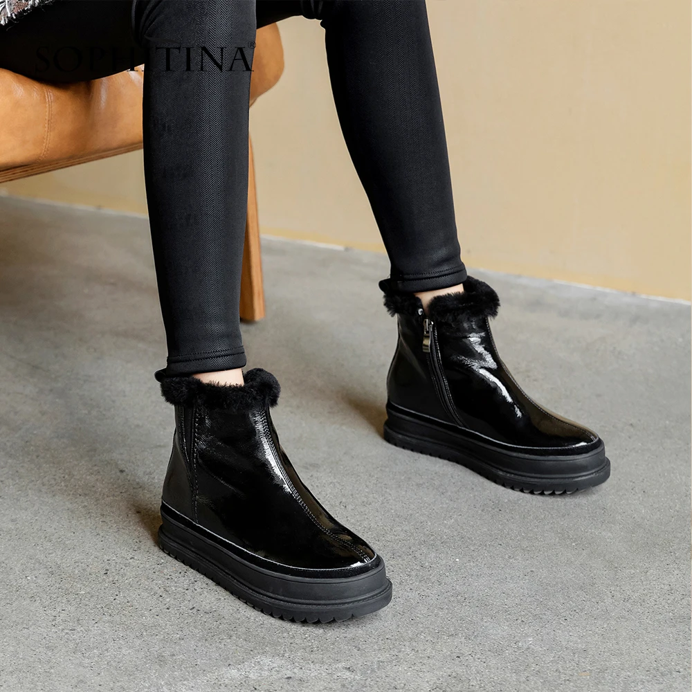 SOPHITINA/Модные женские ботинки Зимние однотонные Модные ботильоны из коровьей