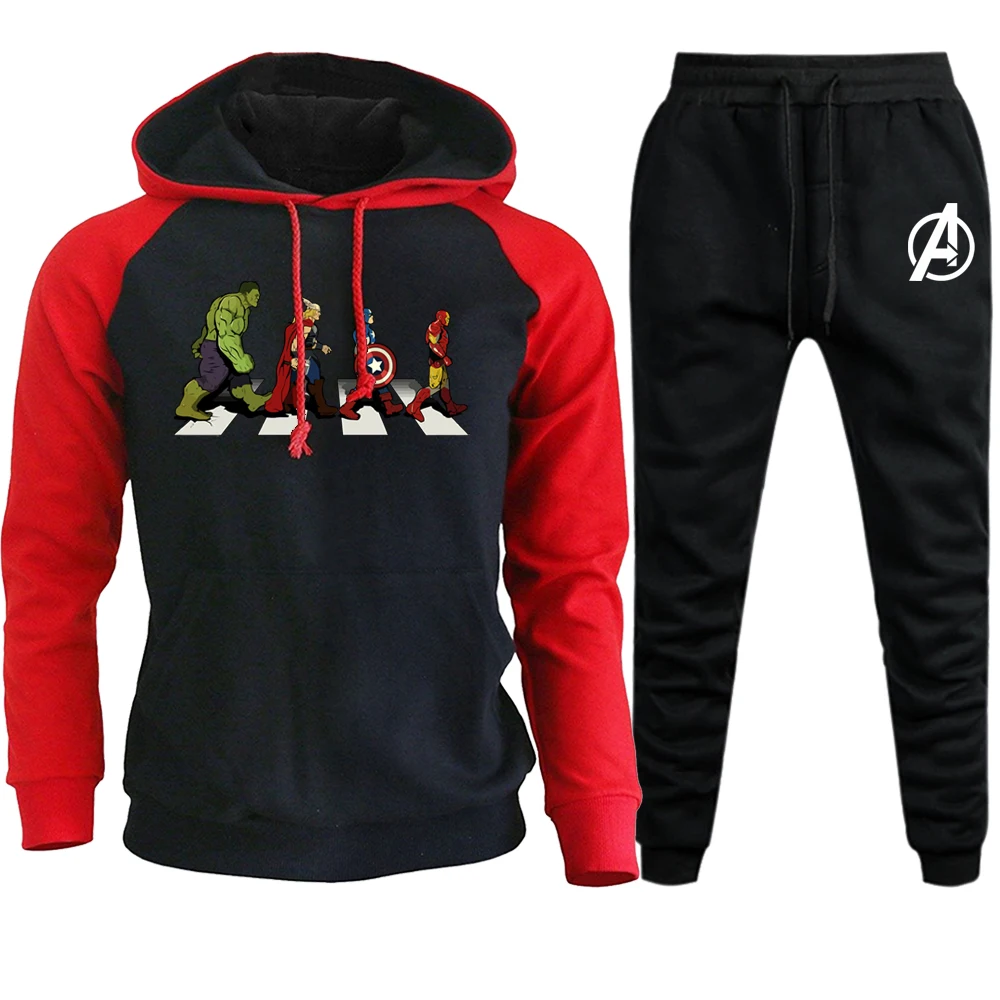 Мужская популярная одежда с принтом Мстителей Marvel, толстовка с капюшоном+ штаны, мужские комплекты, повседневная спортивная одежда, Железный человек, пуловеры, толстовки, штаны