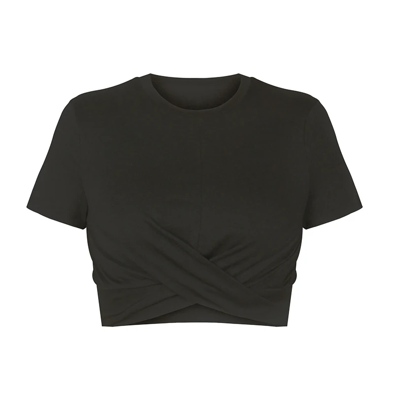 

2021 Summer Woman Clothing Solid Bandage T-Shirt Short Sleeve Slim Round Neck Casual Tank Street Wear Girls Crop Top