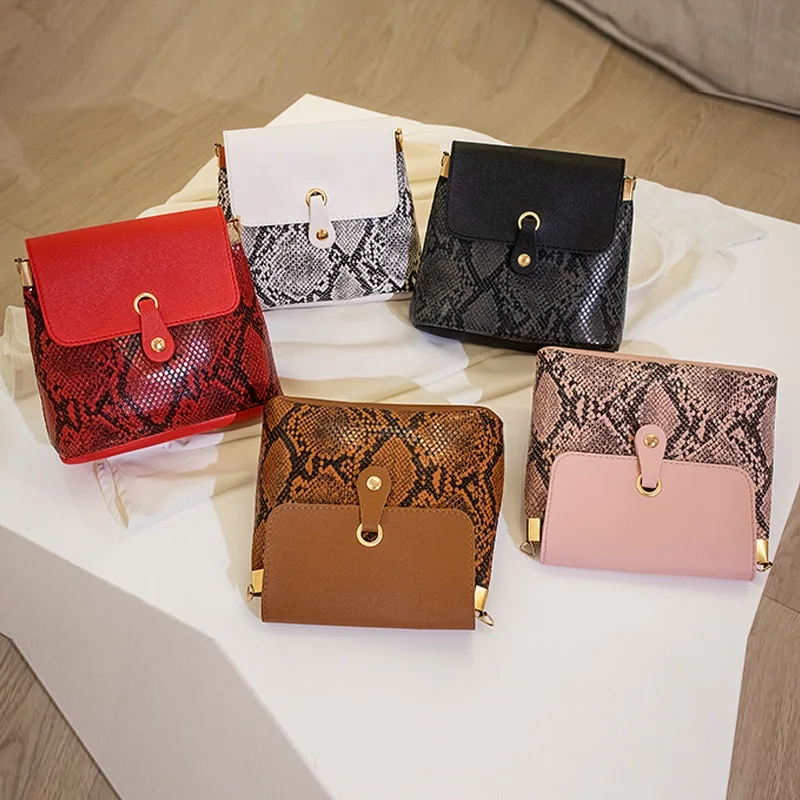 

Cheap Women's Bag 2021 New Fashion Texture Snake Print Bucket Bag Simple Messenger Bag Tide Handmade Bag