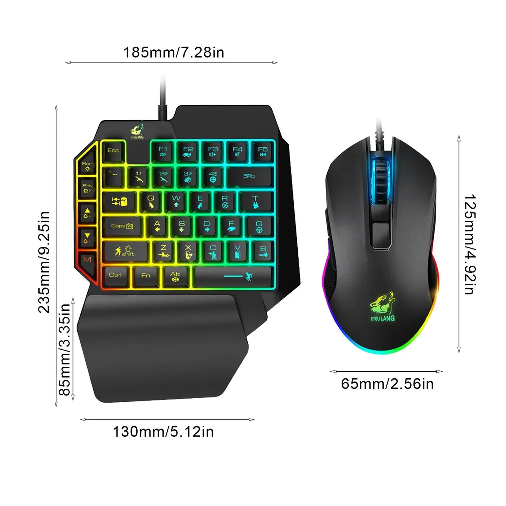 

T1 Wired One Handed Gaming Keyboard Mouse Combo for PUBG PC Gamer Combo Set Ergonomic Design for PUBG PC