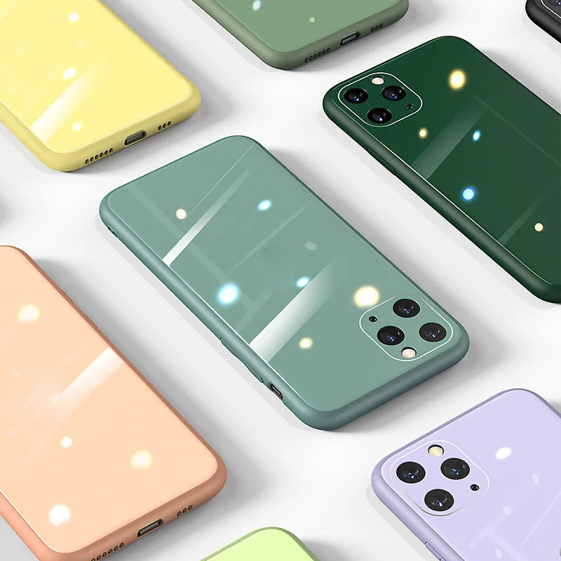 Роскошные жидкий силиконовый чехол для телефона из закаленного стекла IPhone 11 Pro Max
