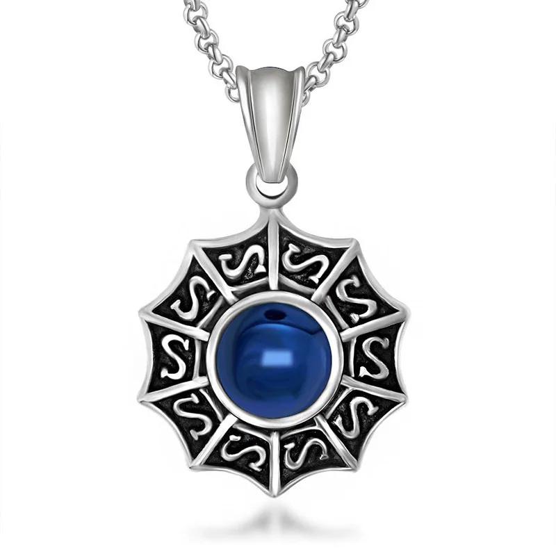 Большое ожерелье с таинственным узором из синего камня брендовая цепочка Ts