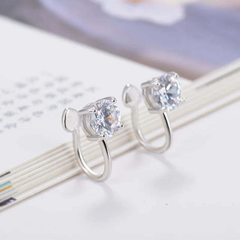 1 пара женские серебряные клипсы с цирконом|Серьги-клипсы| |