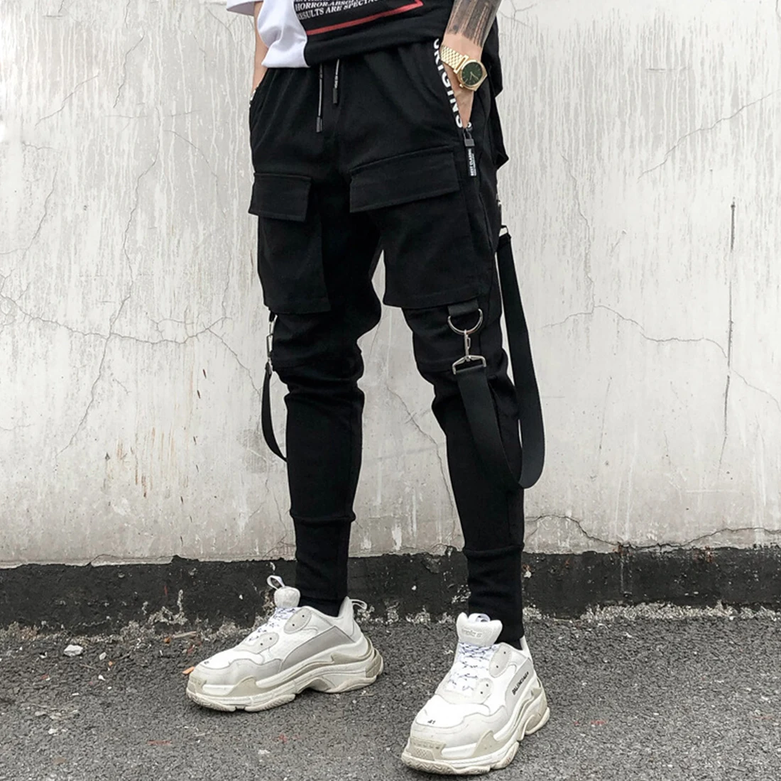 

2021 2021 Men's Fashion Personality Slim Elasticity Hip Hop Pants Multi Pocket Haran Joggers Tootsies Singer Costumes