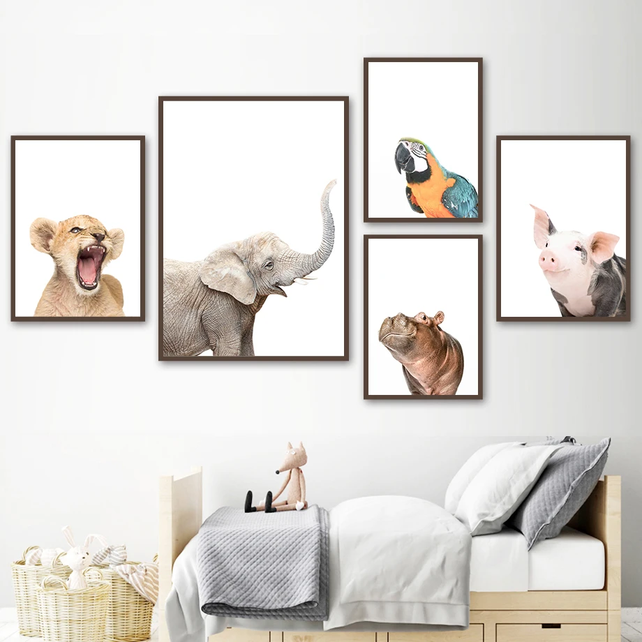 Милый Лев бегемот попугай слон страусиная свинка настенная живопись