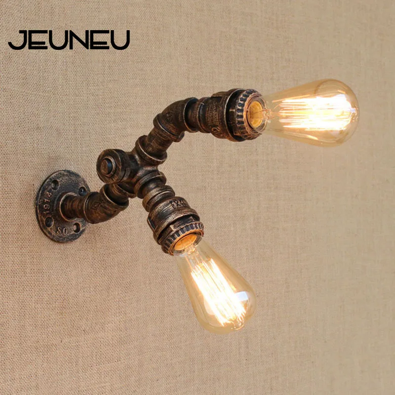 

Retro Vintage Steampunk Pipe Loft Wall Lights E27 LED with Switch 2 Lights Wall Lamp for Bedroom Bathroom Living Room Bar Cafe