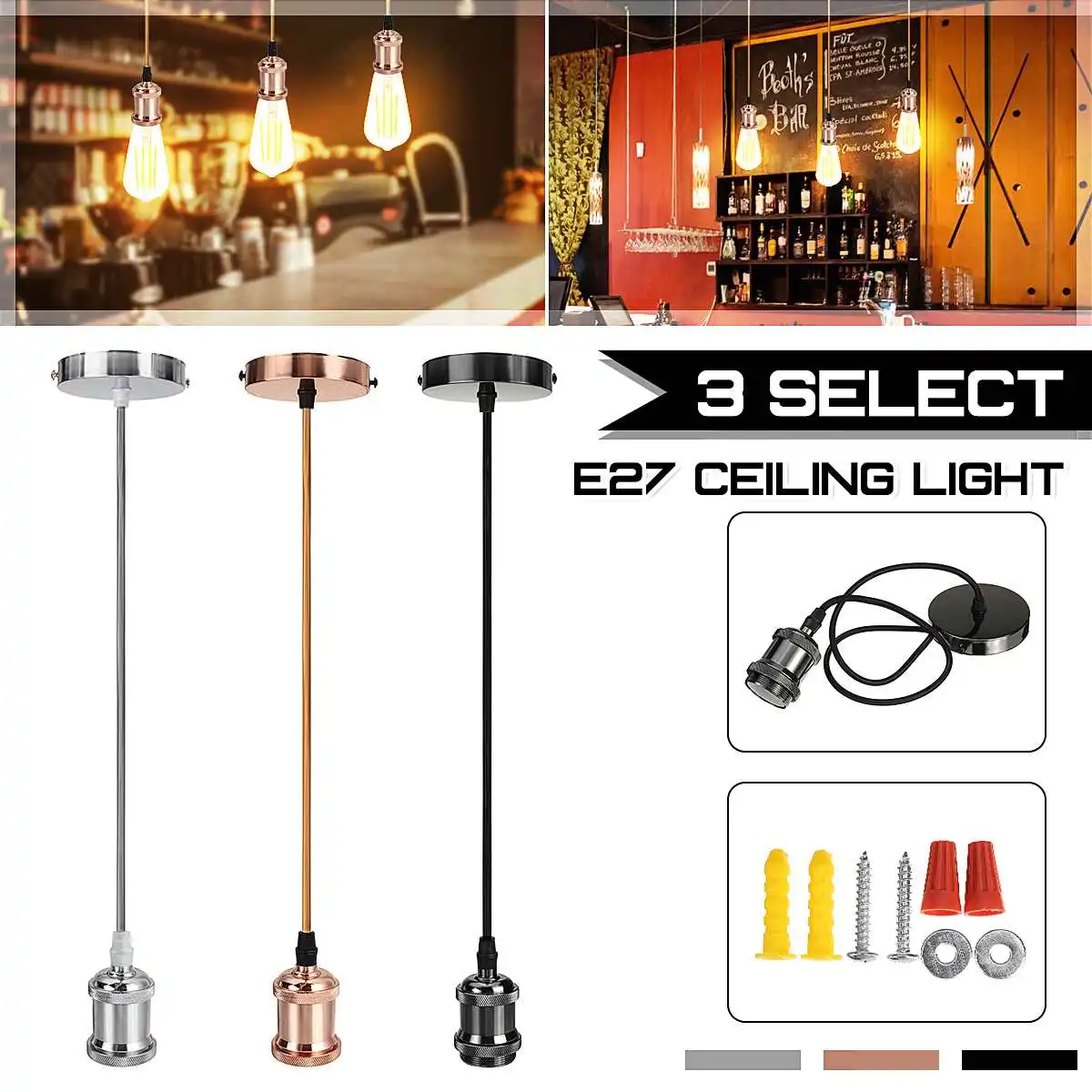 

Vintage E27 Retro Lamp Ceiling Light Pendant Lamp Bulb Holder Spot lamps Base For Dining Room Shop Bar Counter Decoration