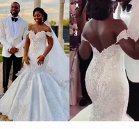 luxury arabic african mermaid wedding dresses 2022 off shoulder backless crystal rhinestones vestidos de fiesta bridal gown