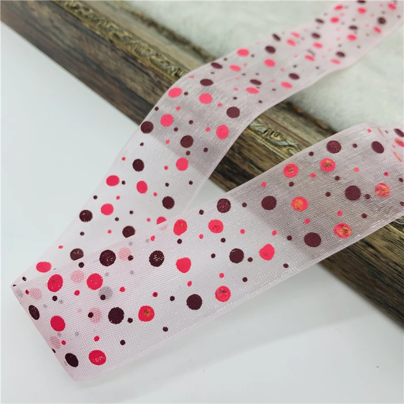 Лента из органзы с принтом в горошек 5 ярдов 25 мм