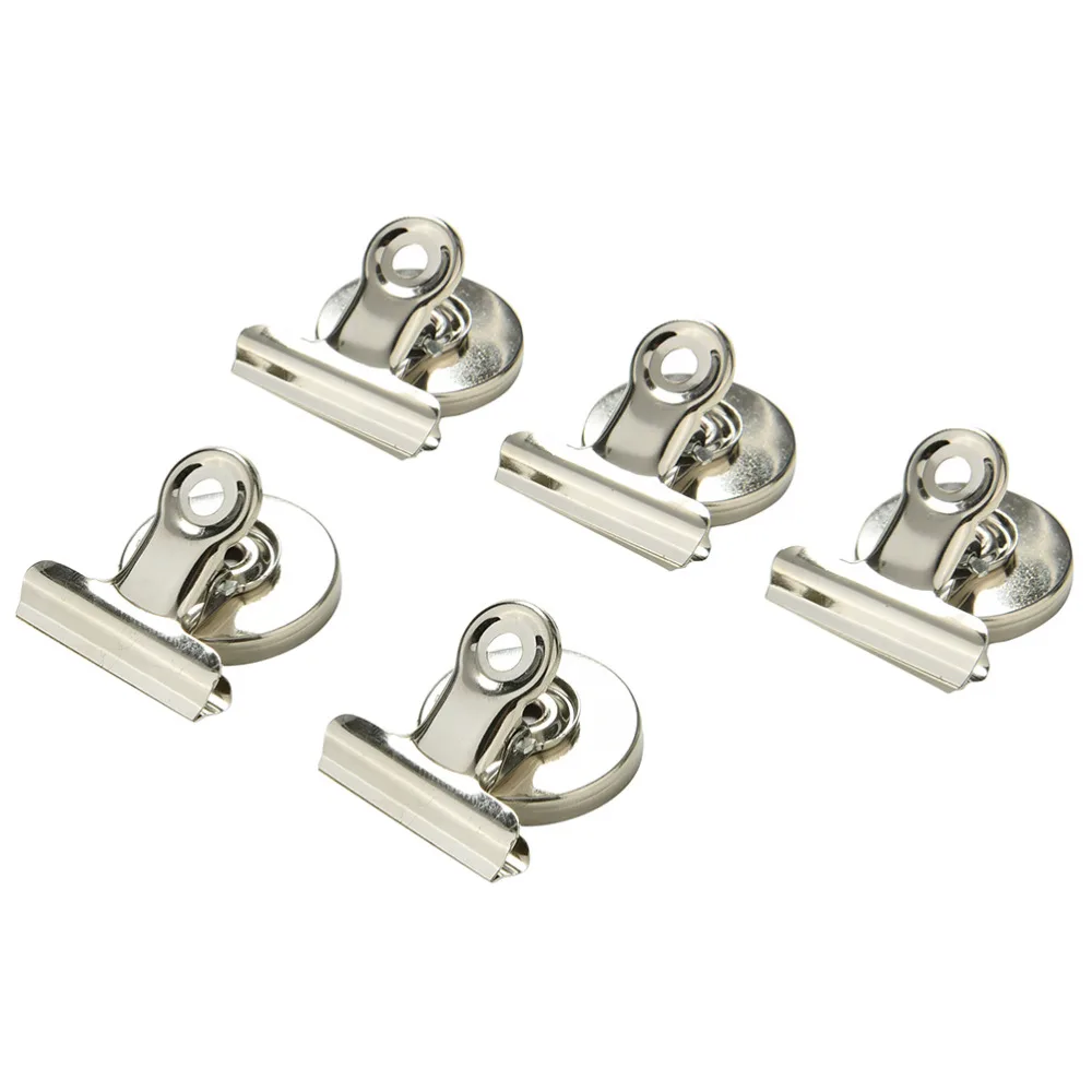 

5Pcs Magnetic Clip Magnet Memo Note Message Holder Silver Metal Clamp Multifunctional Creative Paper Office Clips 3cm