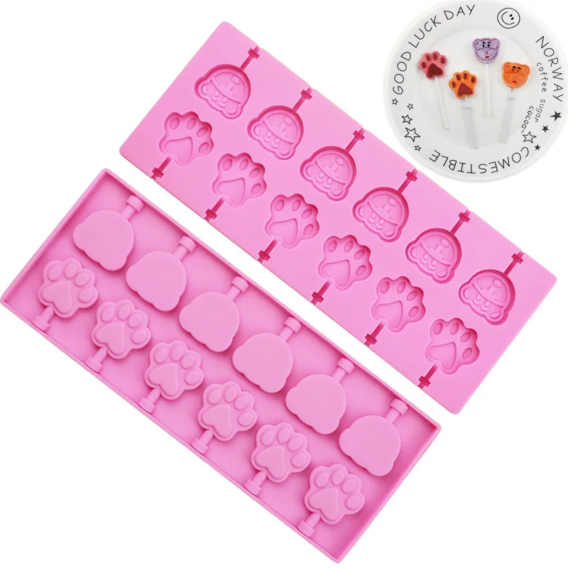 

12 Hole Silicone Candy Bear Cat Paw Lollipop Mold Cute Paw Flower Lollipop Chocolate Soap Mold DIY