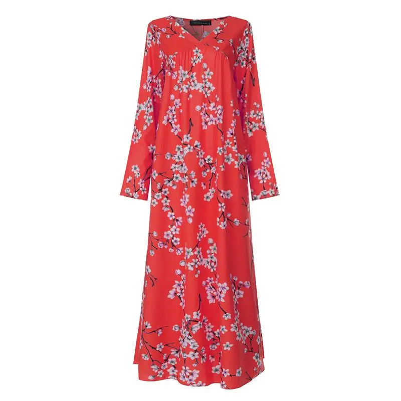 ZANZEA Women Bohemian Dress Autumn V neck Long Sleeve Floral Printed Sundress Casual Vintage Party Maxi Vestido Robe Femme | Женская