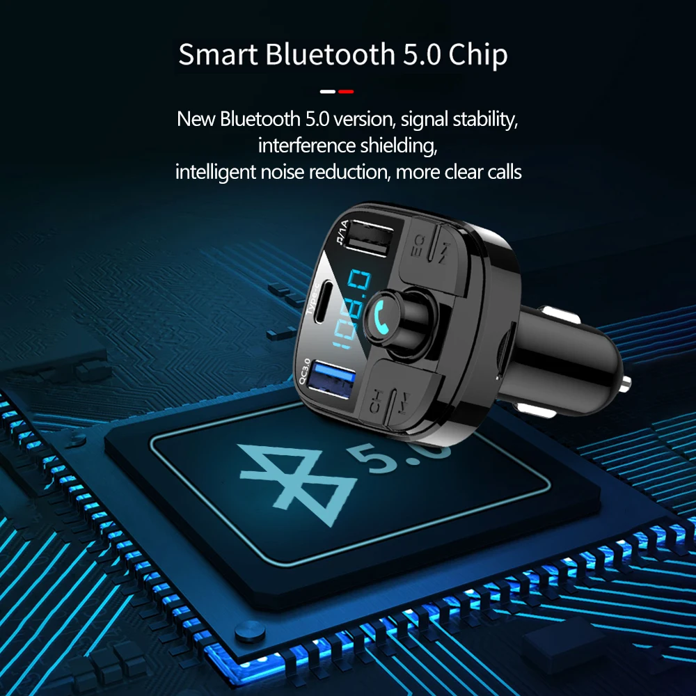 Автомобильный mp3-плеер FM-передатчик USB быстрое зарядное устройство Type C зарядка по