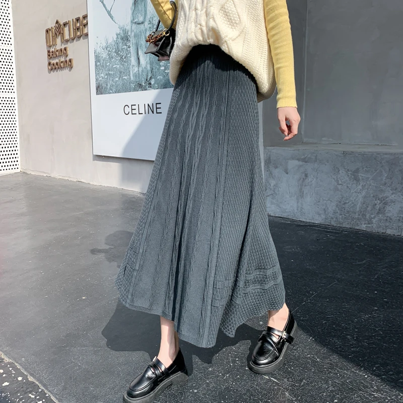 Длинная вязаная юбка женский модный свитер А-силуэта облегающая и элегантная