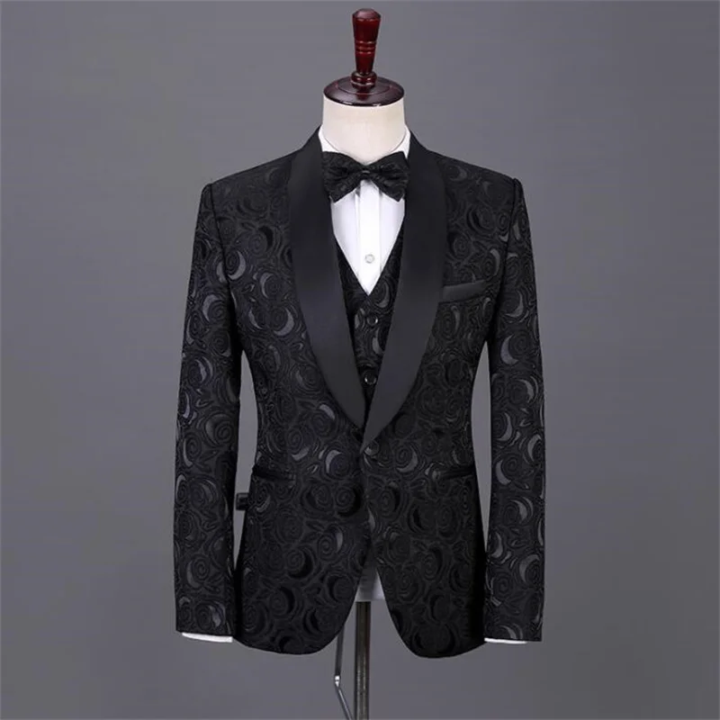 

Suit mens groom wedding dress dark pattern blazers costume traje de novio para boda terno masculino slim garnitury black white