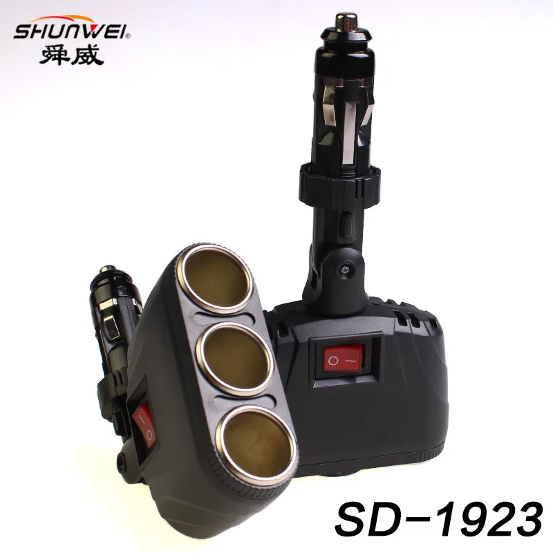 

Shunwei with independent switch one-three vehicle charger 120W one-tow three-vehicle cigarette lighter SD-1923 tools car acessso