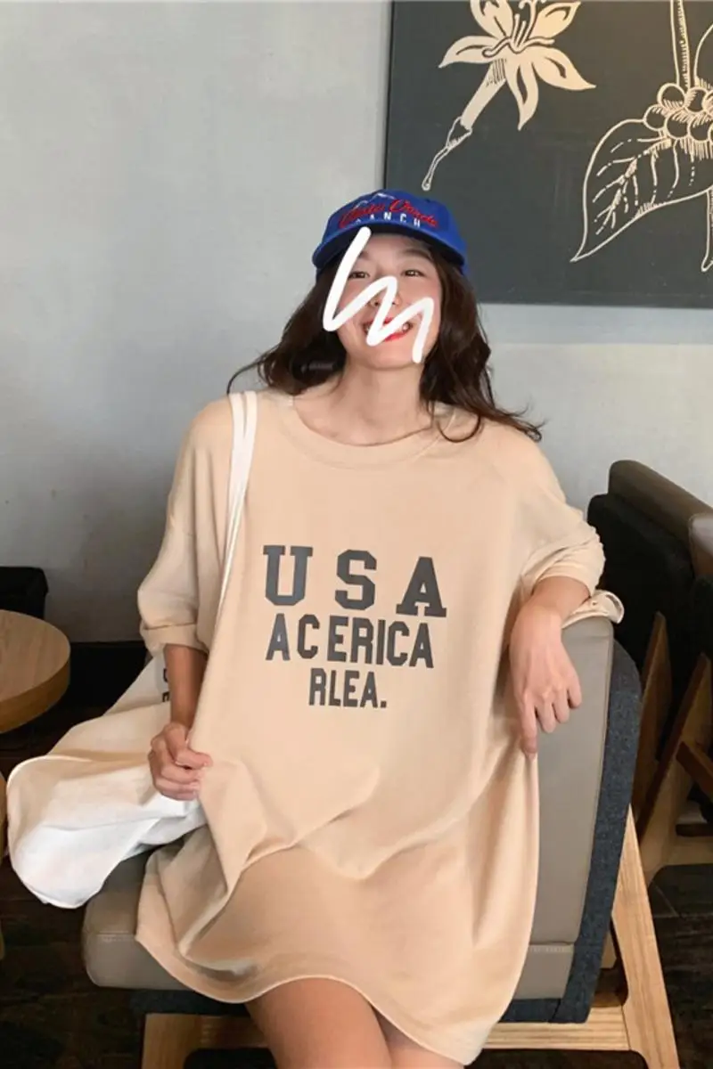 

Short-sleeved T-shirt Women Summer New Loose Korean Retro Chic Letters Printed Casual Top Woman Tshirts
