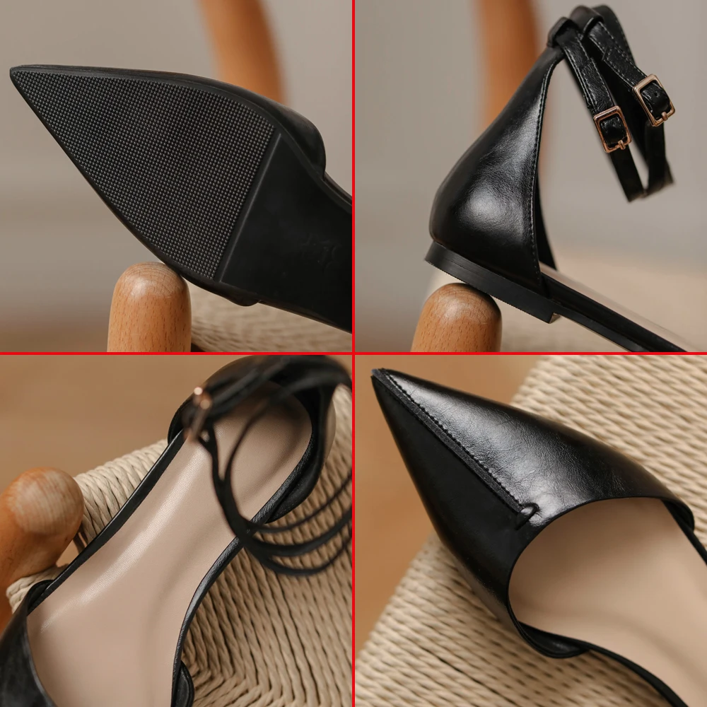 

Sexy Pointed Toe Genuine Leather Flat Shoes Women Summer Ankle Strap Casual Flats Zapatos Casuales De Mujer Zapatos Planos