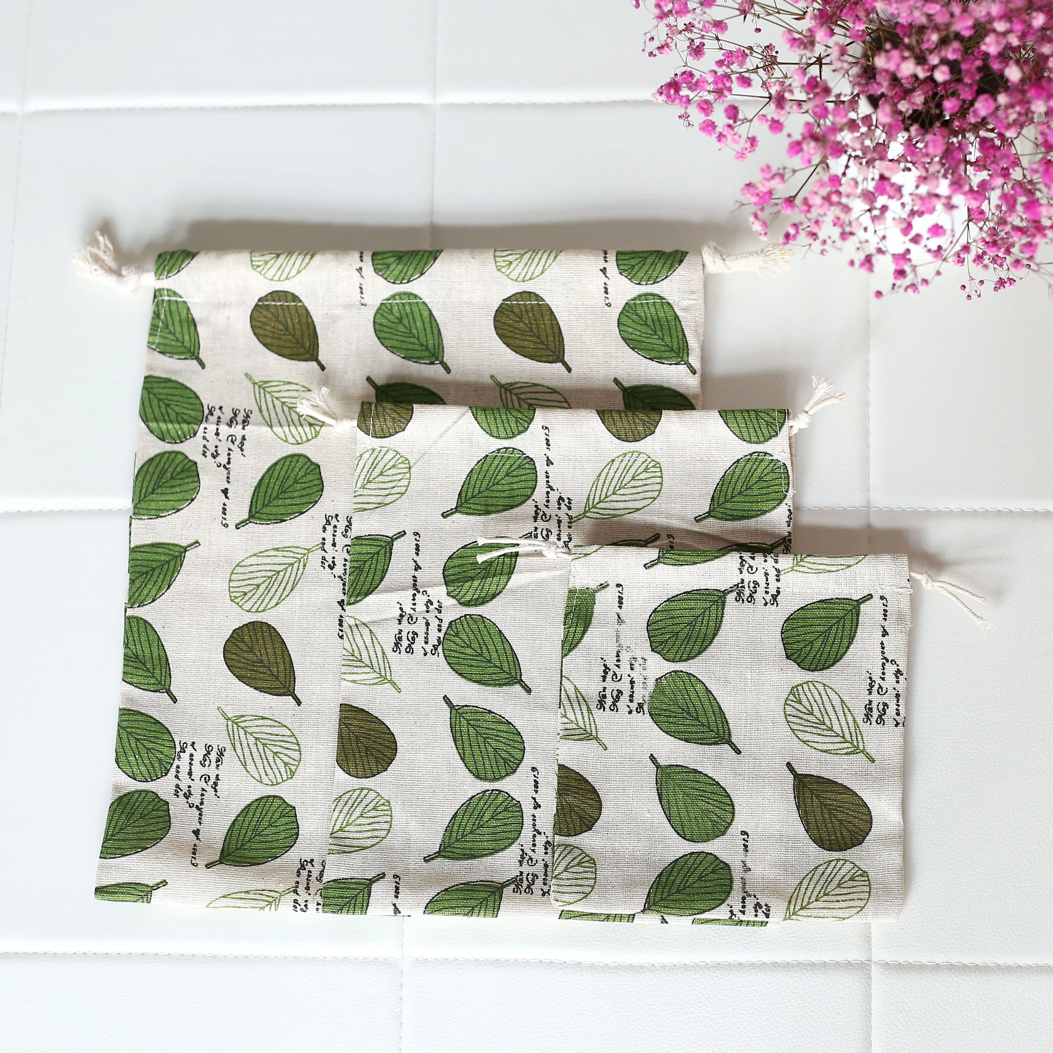 Винтаж зеленый лист постельное белье ювелирное изделие подарок мешок 8x10 см x 9 12