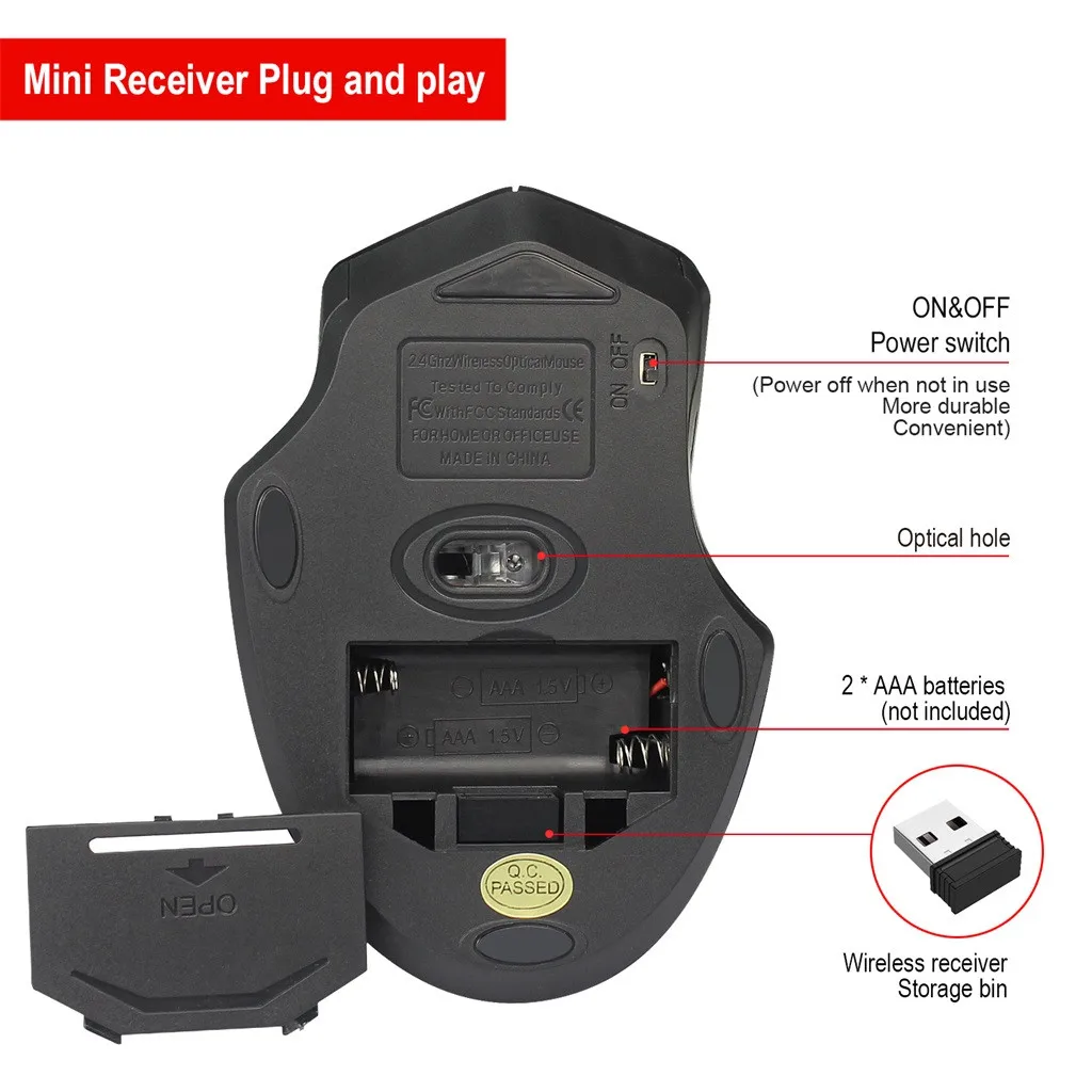 2 4 ГГц беспроводной приемник оптическая USB игровая мышь 2400DPI перезаряжаемая