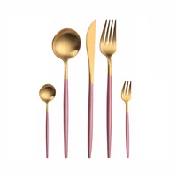 pink gold flatware matte cutlery set stainless steel dinnerware set dinner knife spoon salad fork teaspoon set tableware 5 pcs