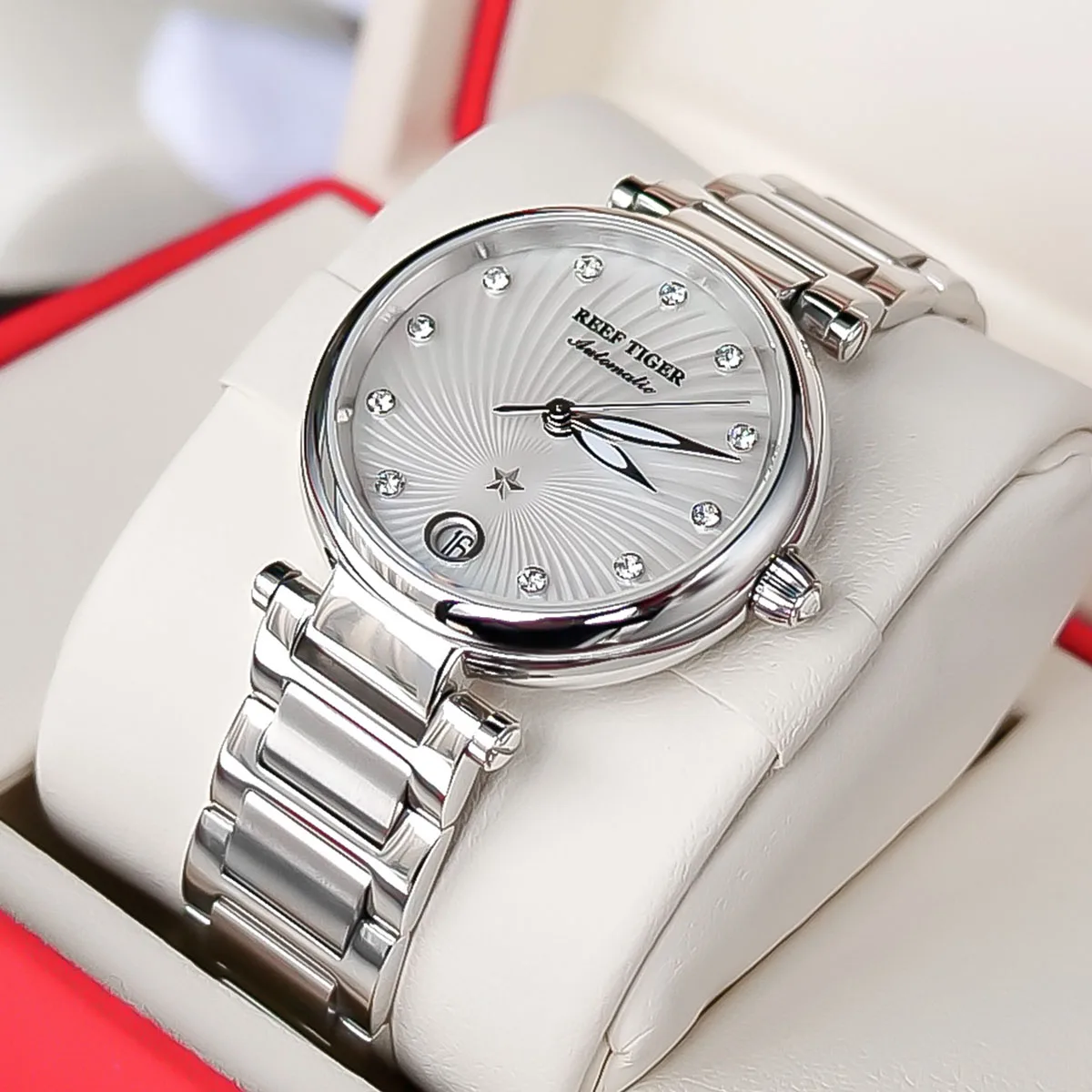 New Reef Tiger/RT Top Brand Luxury Fashion Watches Women Stainless Steel Diamond Automatic Wristwatch reloj mujer RGA1590