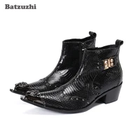 batzuzhi botas hombre western cowboy mens leather ankle boots 6 5cm heels black genuine leather short boots pointedbig sizes