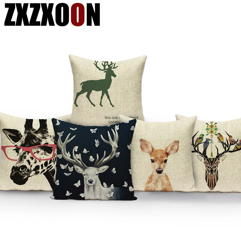 

Квадратные декоративные подушки из полиэстера с изображением животных, кошки, жирафа, оленя, подушки для дивана, дома, гостиной