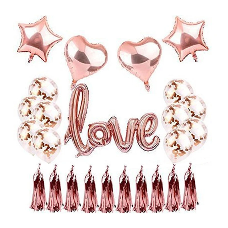

25pcs/set Rosegold Wedding Love Balloons Letters Balloons Pretty Wedding Room Layout Latex Heart Balloon for Home Party Wedding