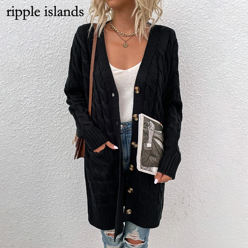 

Женский вязаный свитер Ripple Island-Женский Длинный свитер с узором, Женский однотонный теплый кардиган, Осень-зима