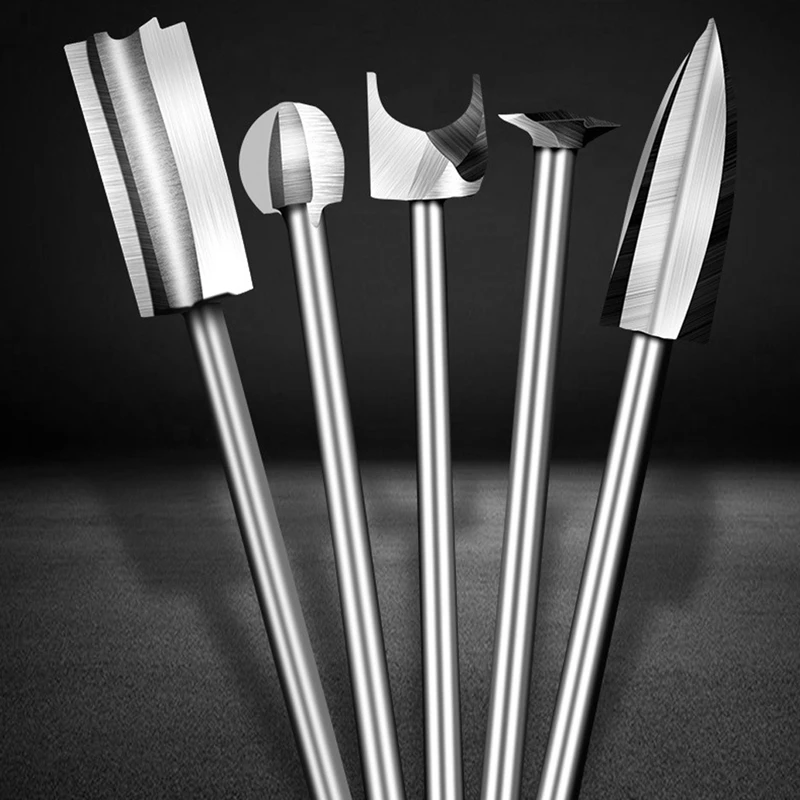 

5Pcs Woodworking Carving Knife Electric Root Carving Grinding Head Three-Blade Embryo Grinding Tool 3X8cm