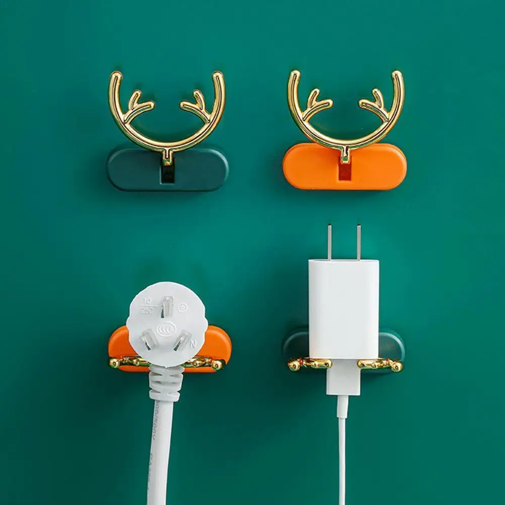 

Antler Hook Plug Hook Household Data Cable Headphone Cable Storage Free Punch Plug Holder Christmas Decorative Storage Hook