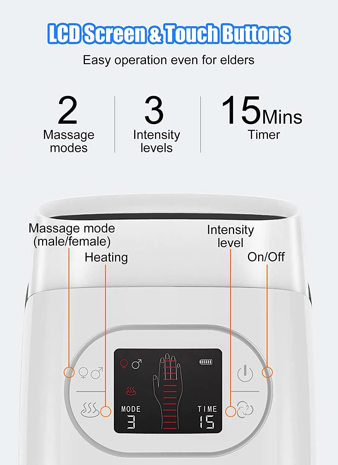 Electric Hand & Wrist Massager with LCD Screen Pain Relief Air Compression Palm Fingers Carpal Massage Therapy Heat USB | Красота и