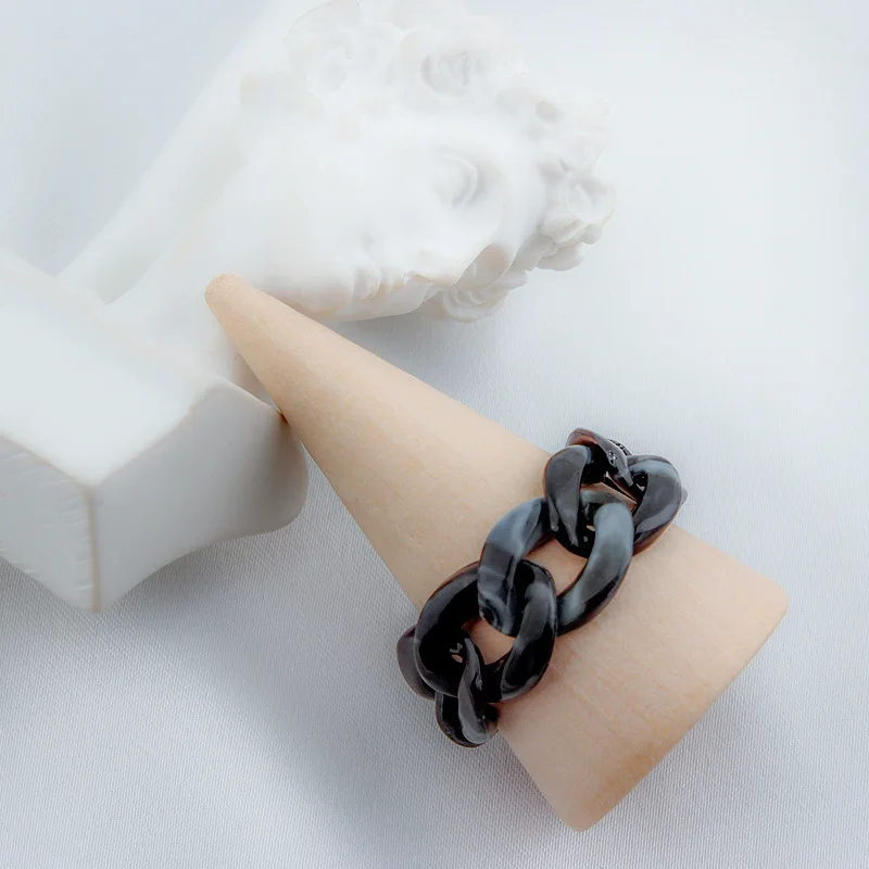 

1PC 2021 Fashion Colorful Transparent Acrylic Resin Chain Rings for Women Girls Vintage Geometric Rings Party Jewelry