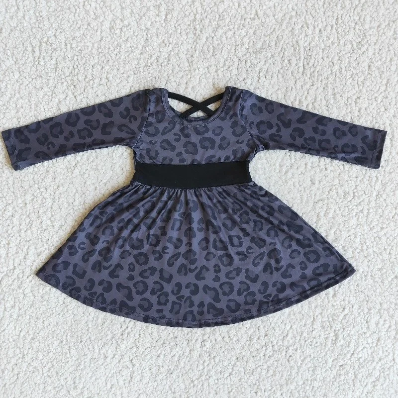 

Wholesale Kid Fall Winter Wear Dress Baby Girl Leopard Clothing Children Infant Boutique Spring Toddler Cross Belt Twirl Clothes