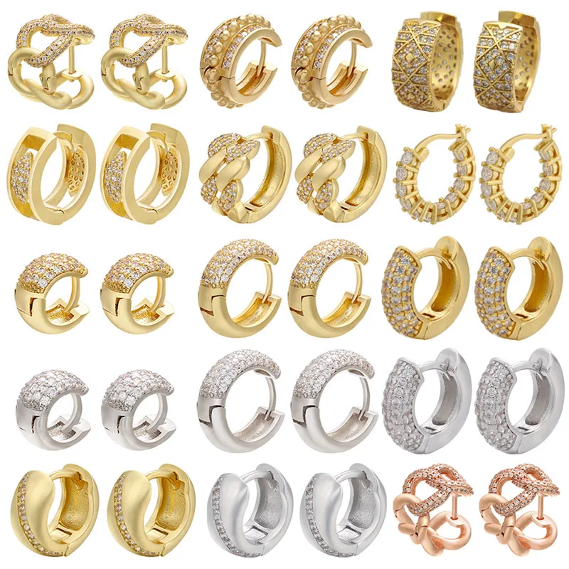 

Small Hoop Earrings for Women Twist CZ Jewelry Gold Silver Color Bling Hoops Earring Indian Thick Chain Cross Black Chunky