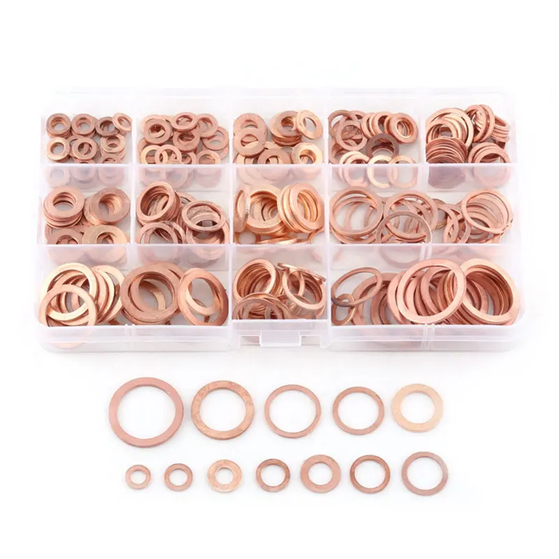 280pcs Professional Assorted Copper Washer Gasket Set Flat Ring Seal Assortment Kit M5-M20 with Box For Hardware Accessories |