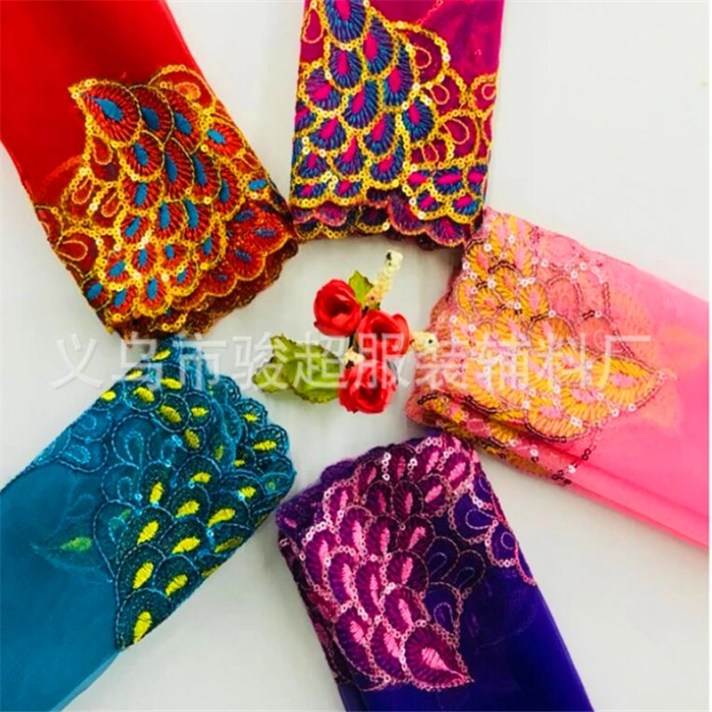 19 см ширина золотистых пайеток цветочная вышивка кружевной тесьмы органзы лента фатиновое платье кукольная юбка одежда аксессуары FH69 on.