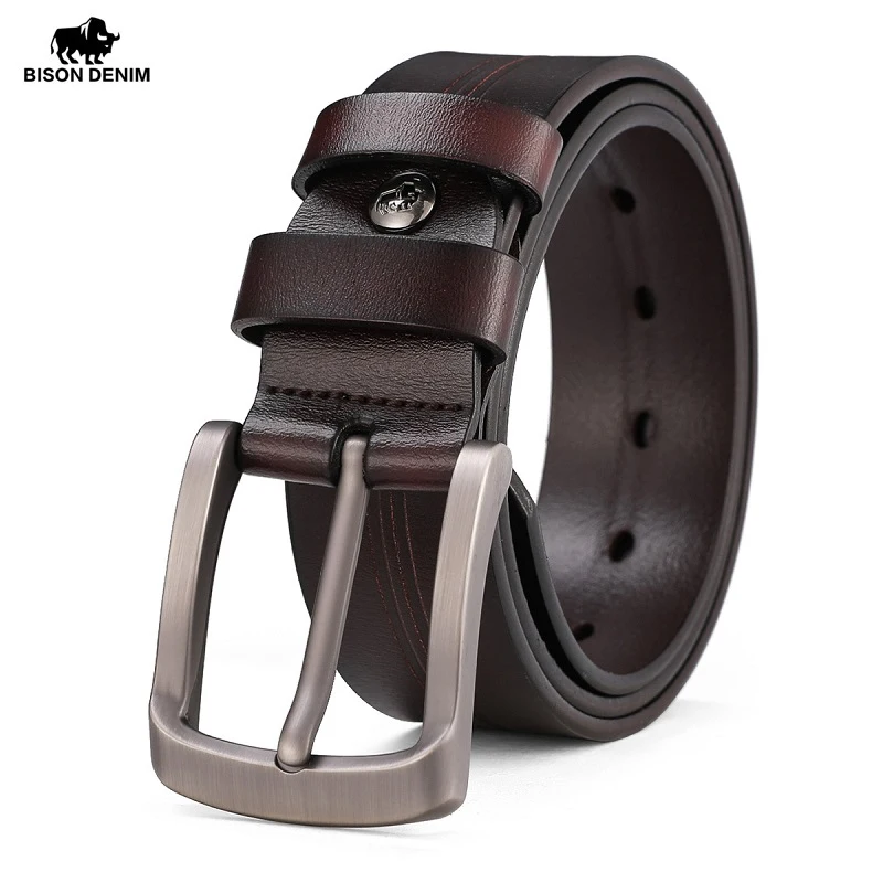 

BISON DENIM Men's Genuine Leather High Quality Black Coffee Pin Buckle Jeans Belt Men's Leather Casual Business Belt Men N70264