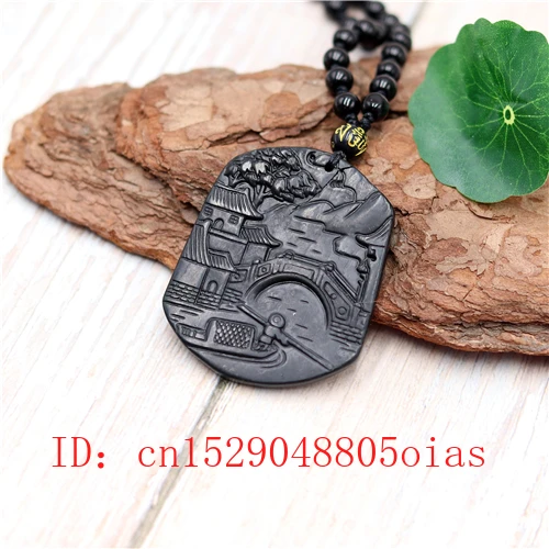 Ожерелье с бусинами из натурального Нефритового ландшафта черного и зеленого