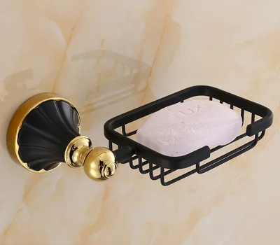 Soap Basket Набор аксессуаров для ванной комнаты, 304 нержавеющая сталь, вешалка для полотенец, угловая полка, держатель для бумаги, вешалка для полотенец, 5 крючков, оборудование для ванной, черный и золотой - Цвет: Soap Basket
