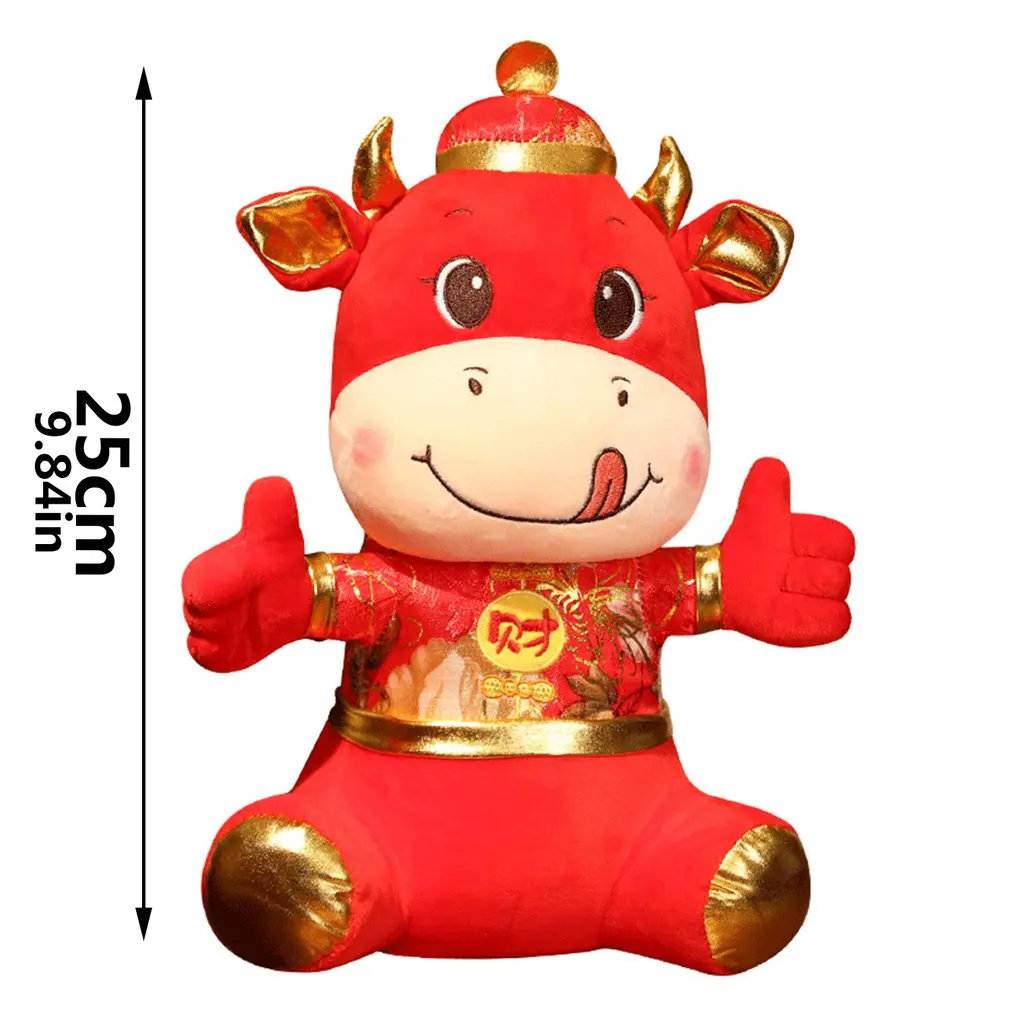 

1PC 2021 New Year the Ox Mascot Plush Doll Chinese Zodiac Ox Cattle Plush Toy Cow Doll Pendant Desk Home Decration Gift