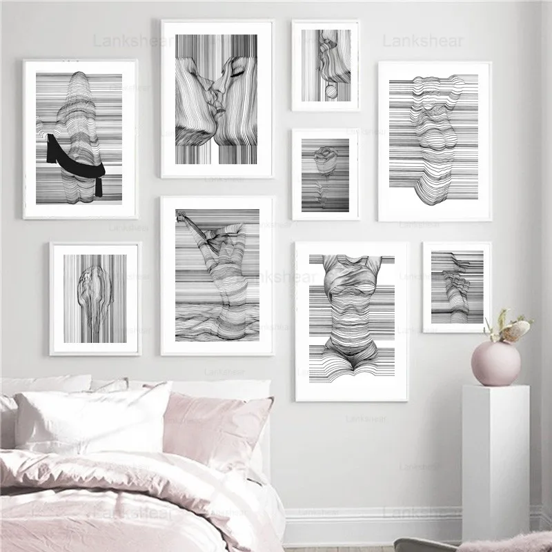 Абстрактная линия девушка обнаженное тело настенные художественные принты