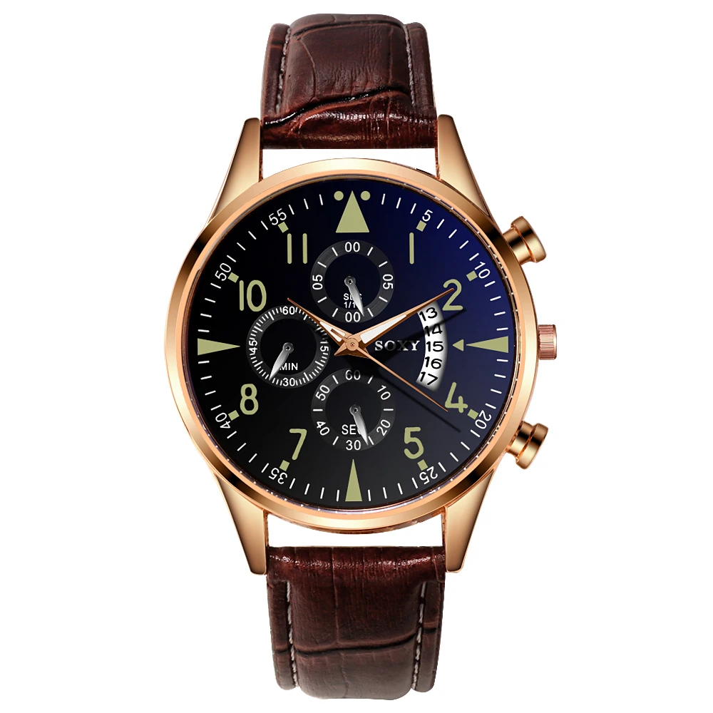 Brown Rose Gold Мужские часы s relogio masculino SOXY мужские часы классические золотые Календарь Кварцевые Мужские кварцевые наручные часы светящиеся часы saati - Цвет: Brown Rose Gold