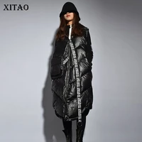 xitao streetwear fashion new women 2019 winter turn down collar full sleeve vest female patchwork pcker letter vest zll2158