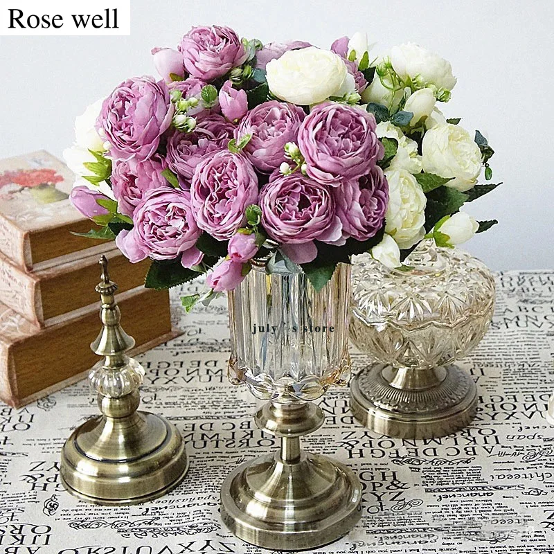 Новинка шелковые пионы ROSEWELL искусственные розы букет из 5 больших цветов и 4