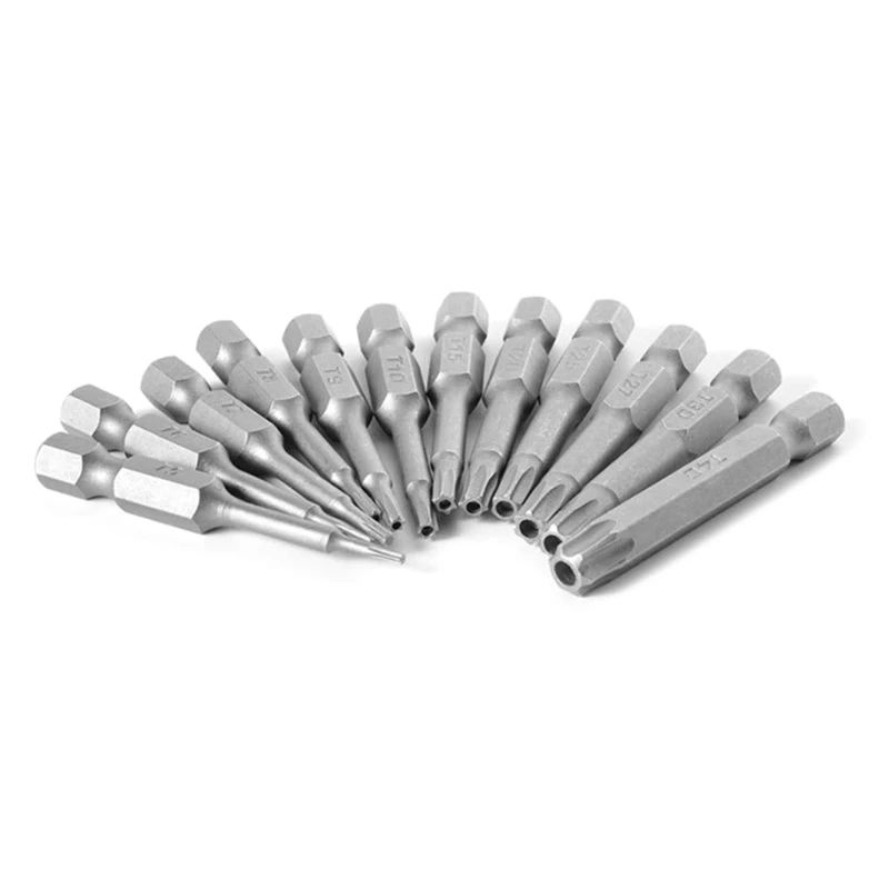 

12 Pcs 50mm 1/4 Inch Hex Shank T5-T40 Torx Head Screw Driver Bits Set Electric Screwdriver Tool Retailsale