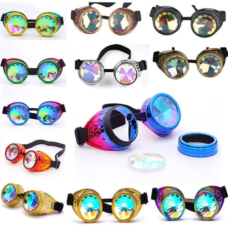 G. F. GOGGLES модные калейдоскоп радужные линзы стимпанк очки EDM Gothic cosplay Goggles винтажные